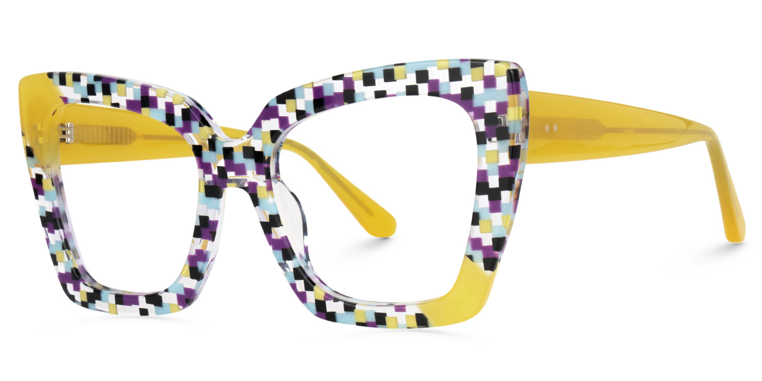 Vivian Square Multicolor Checkered Glasses1
