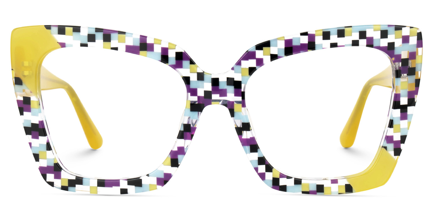 Vivian Square Multicolor Checkered Glasses good-img