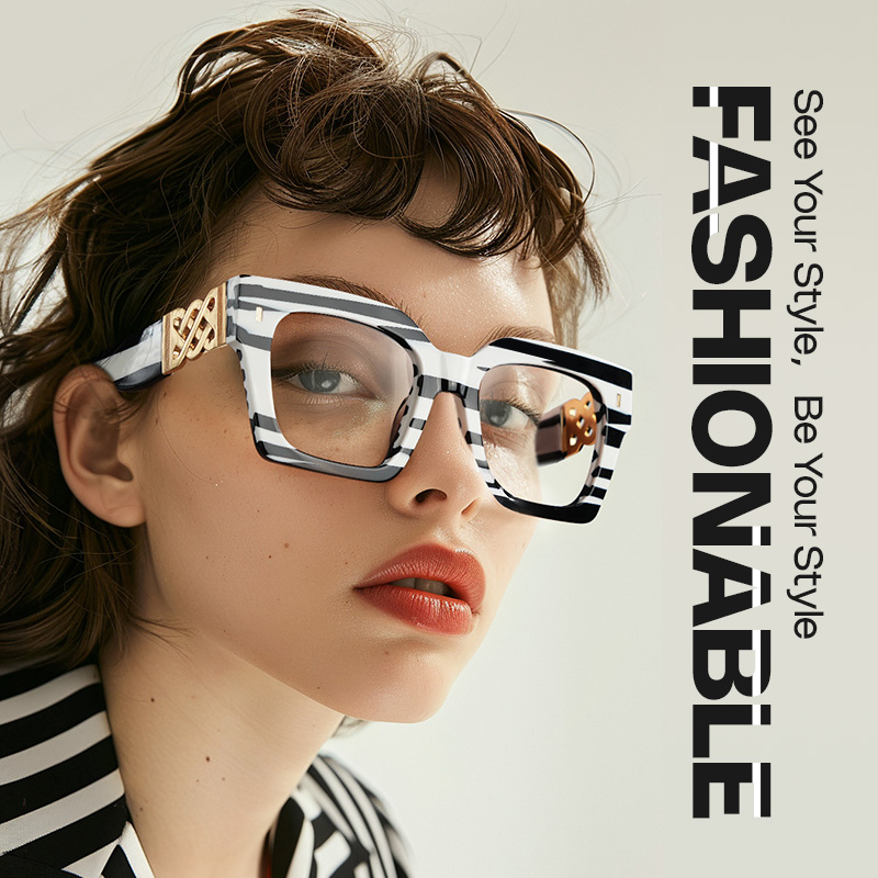 Cummings Square Black and White Striped Eyeglasses4