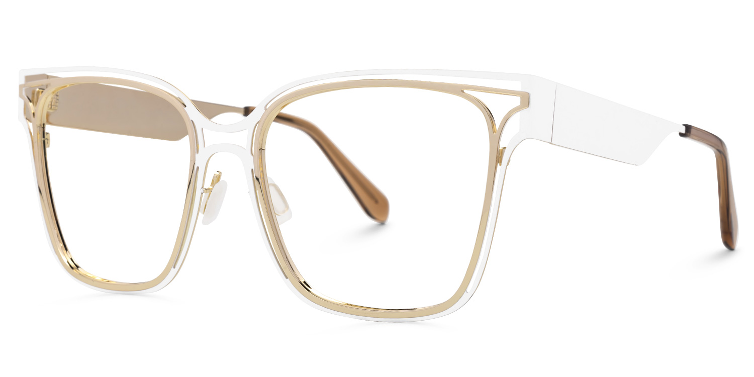 Square Dacarine White-Gold Glasses deals -Zeelool Glasses1