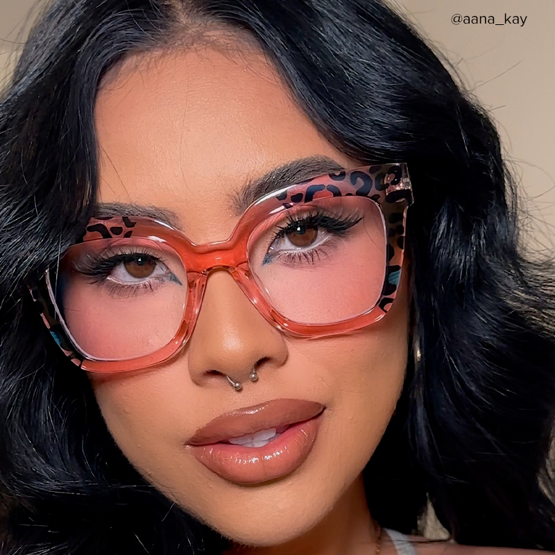 Malcolm -Square Pink Leopard Print Glasses for Women10