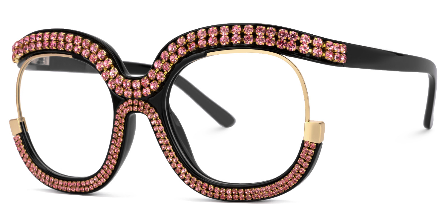 Veasley Square Pink Rhinestone Glasses1