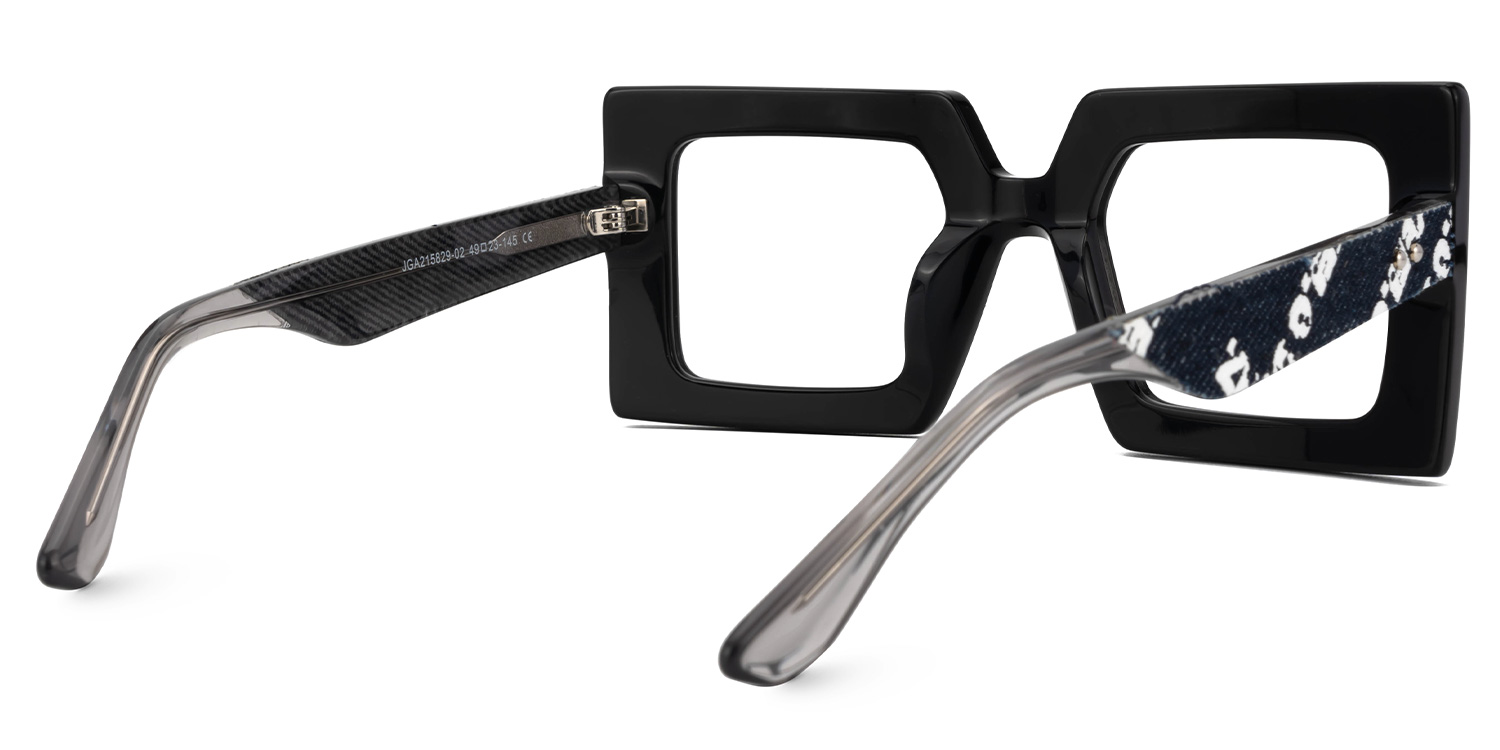 Tiffaney Black Square Glasses with Black Denim Temples3