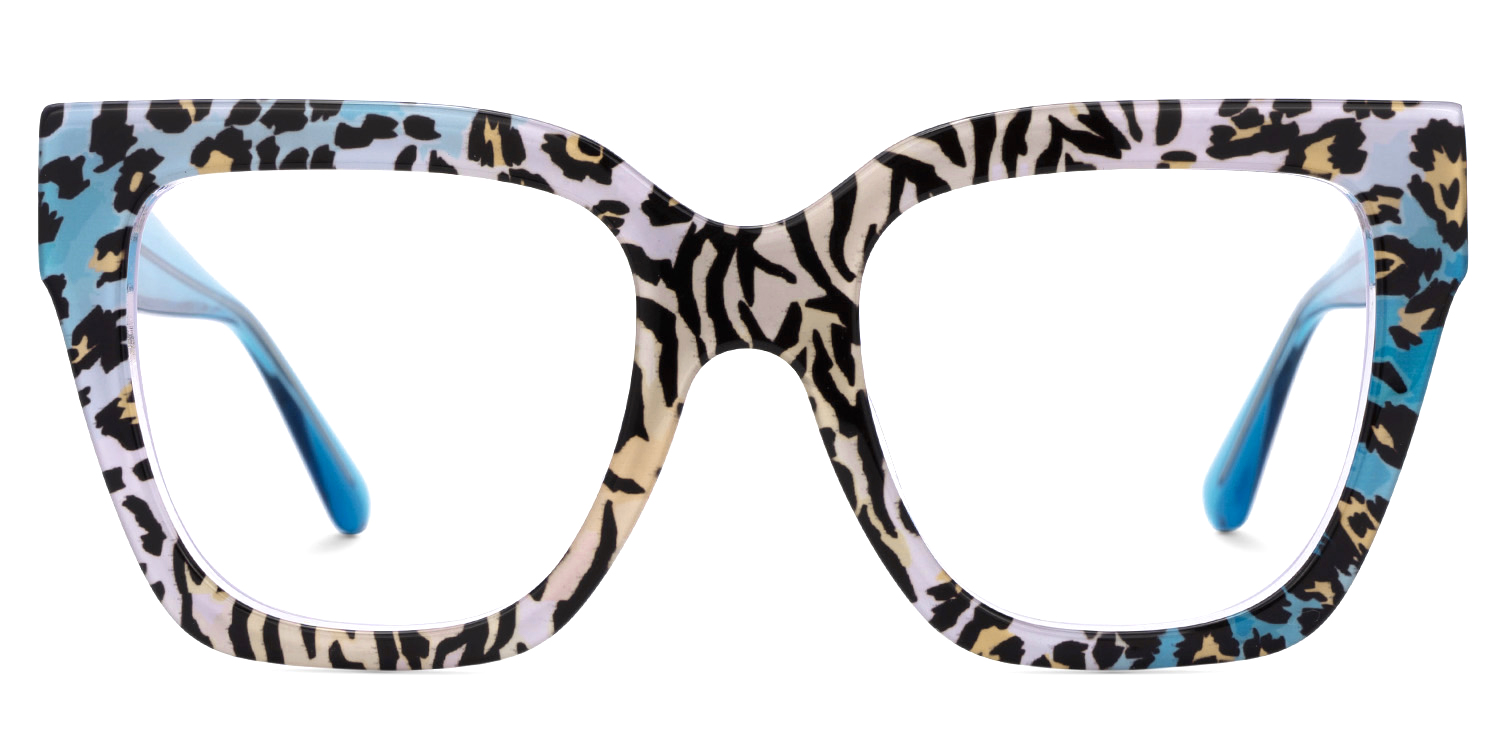 Affordable Blue Leopard Frame Ruby Square Glasses | Zeelool0