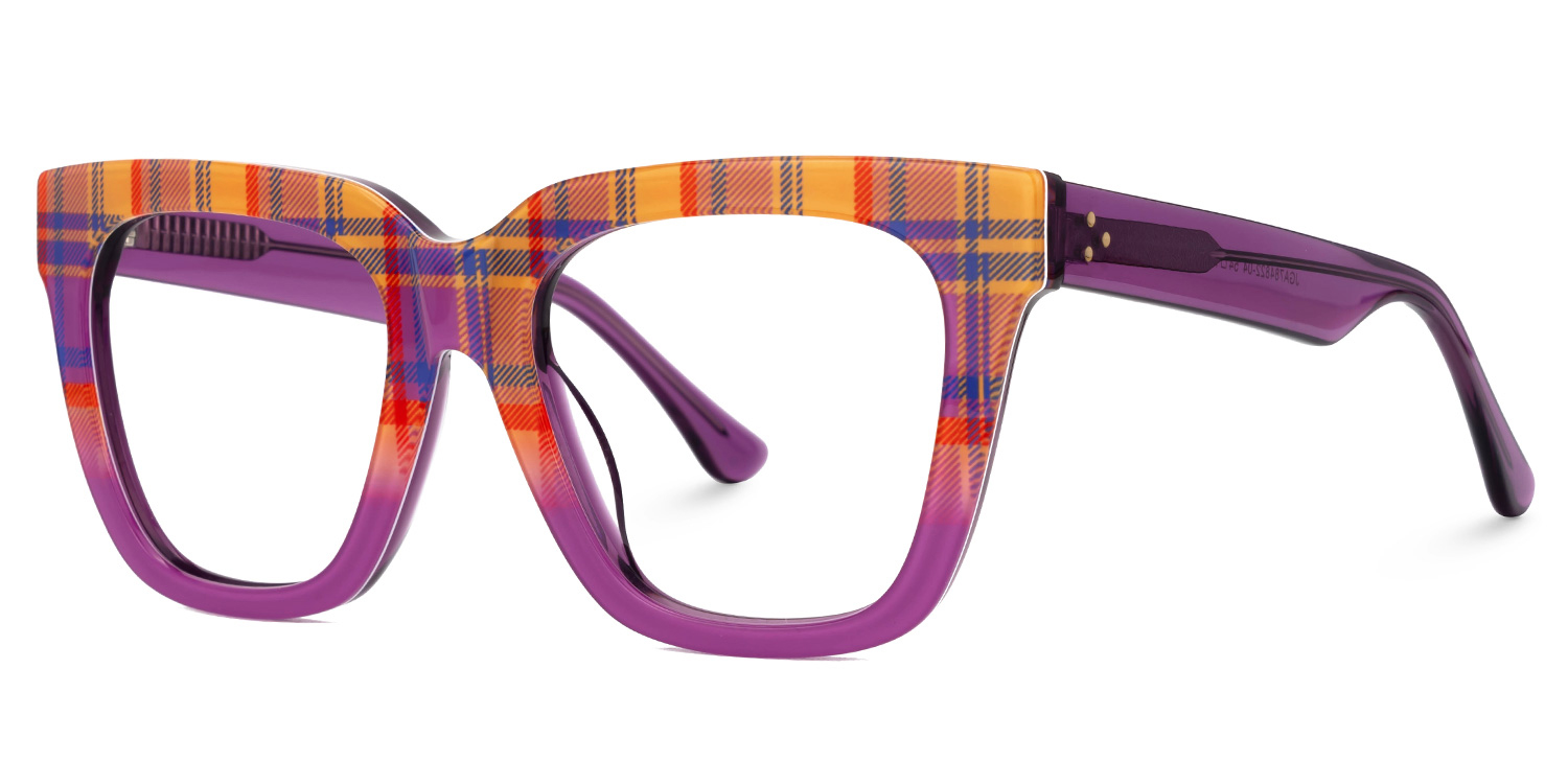Boston Square Purple-Plaid Glasses1
