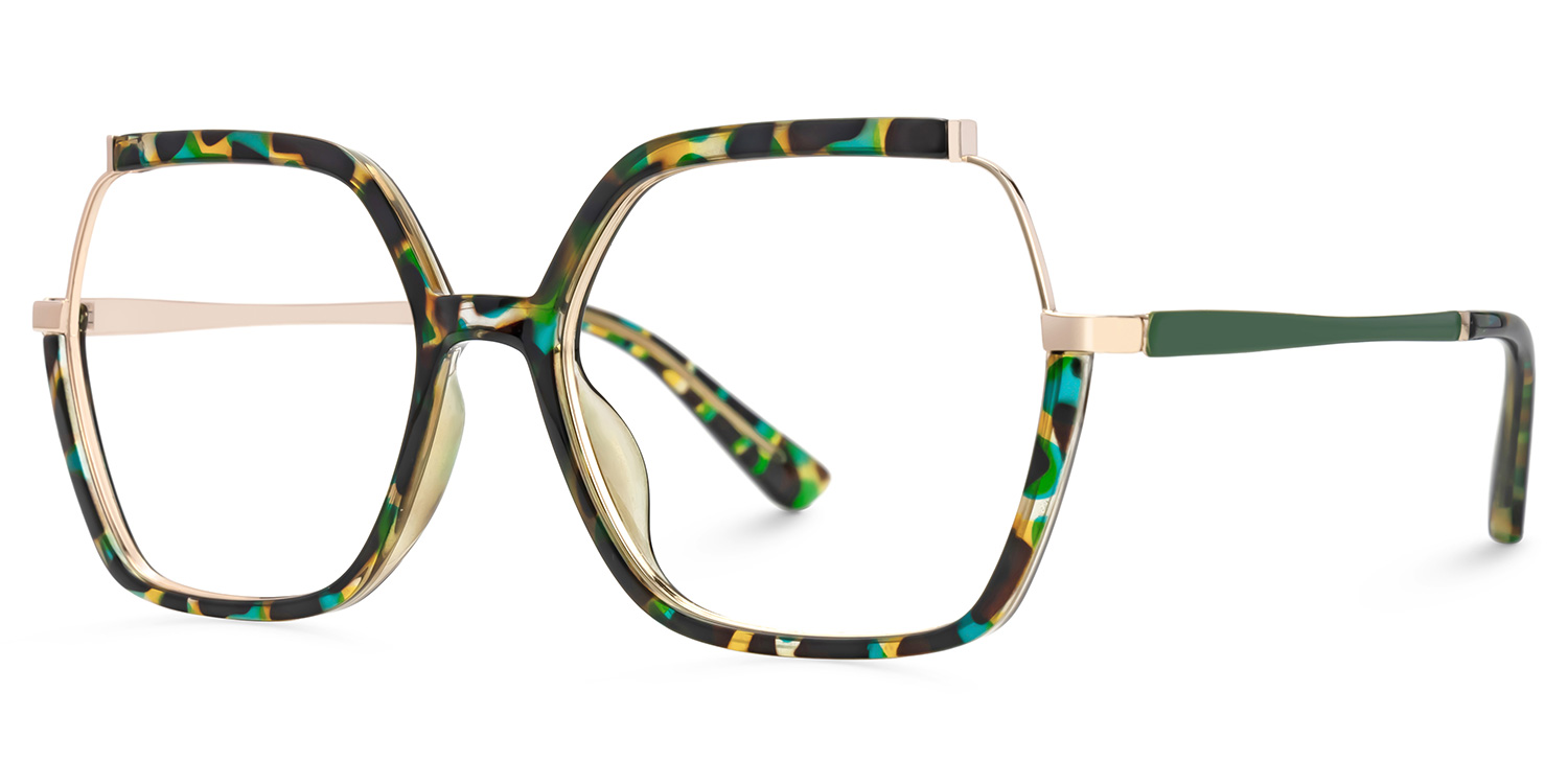 Alexia Mixed-Materials Square Green-Havana Frame Glasses | Zeelool1