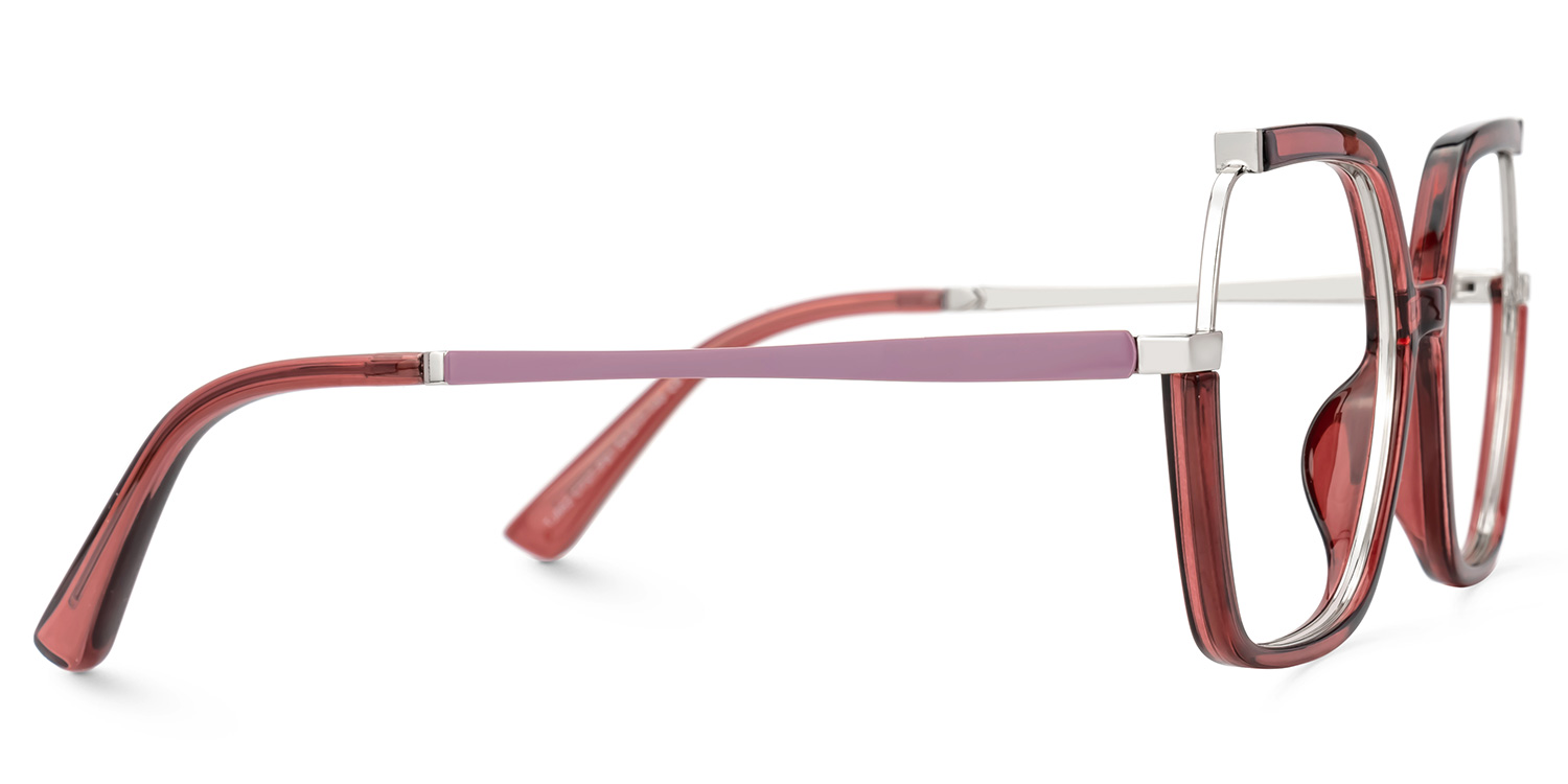 Alexia Mixed-Materials Square Red Frame Glasses | Zeelool2