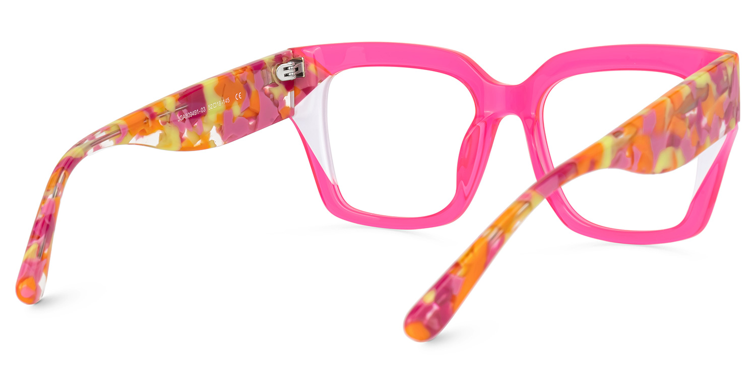 Clody Neon Pink Square Glasses with Wide Floral Arms3