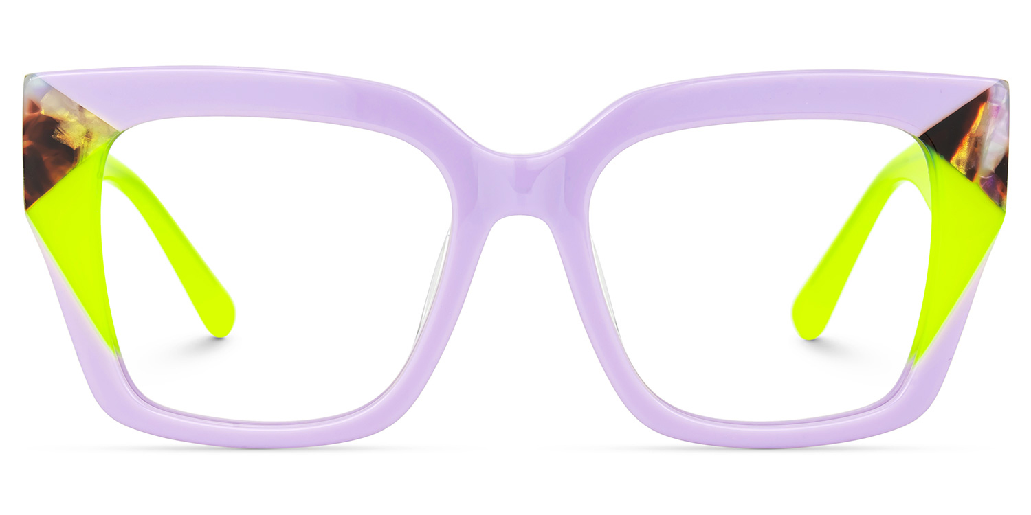 Clody Lavender Square Glasses with Yellow Arms0