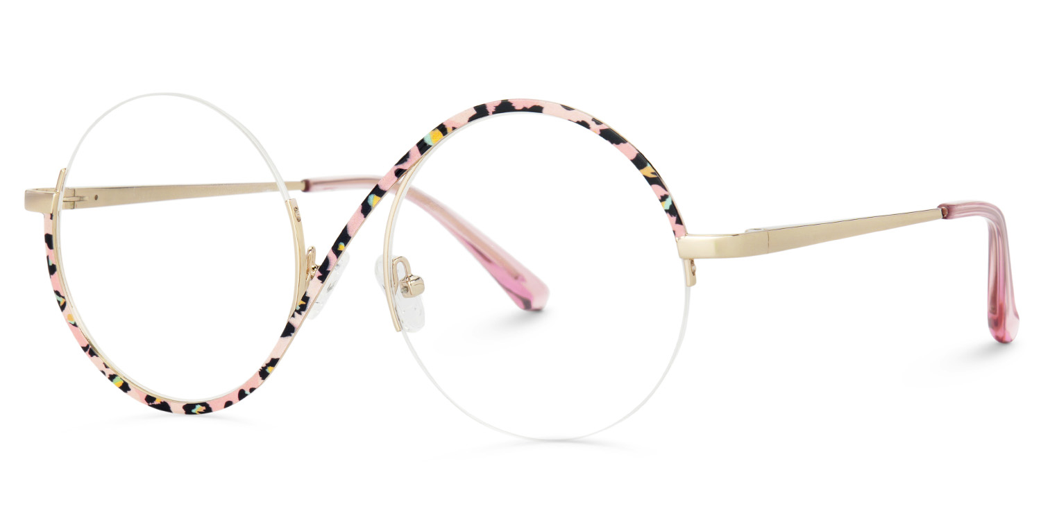 Round Flozif Pink-Leopard Glasses deals -Zeelool Glasses1