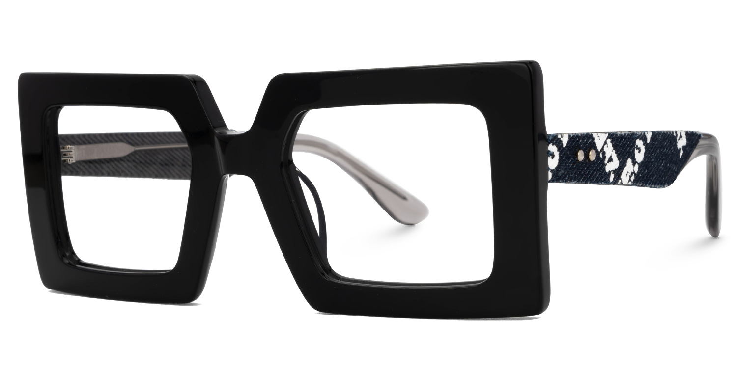 Tiffaney Black Square Glasses with Black Denim Temples1