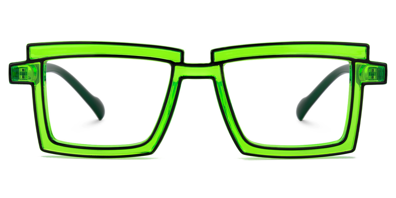 Zephyr Green Rectangle Glasses, Cyberpunk Style Frames0