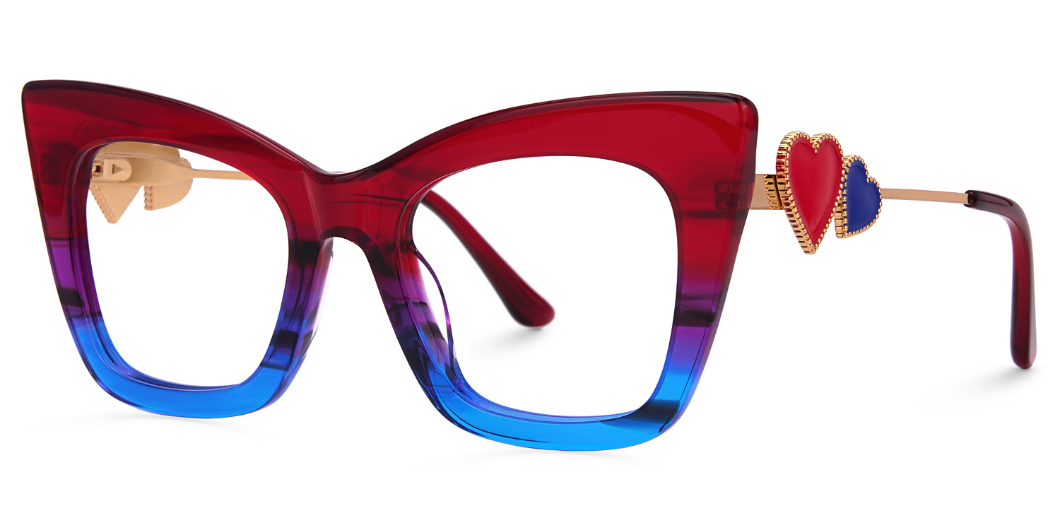 ZEELOOL Cagle Cateye Red-Blue Glasses