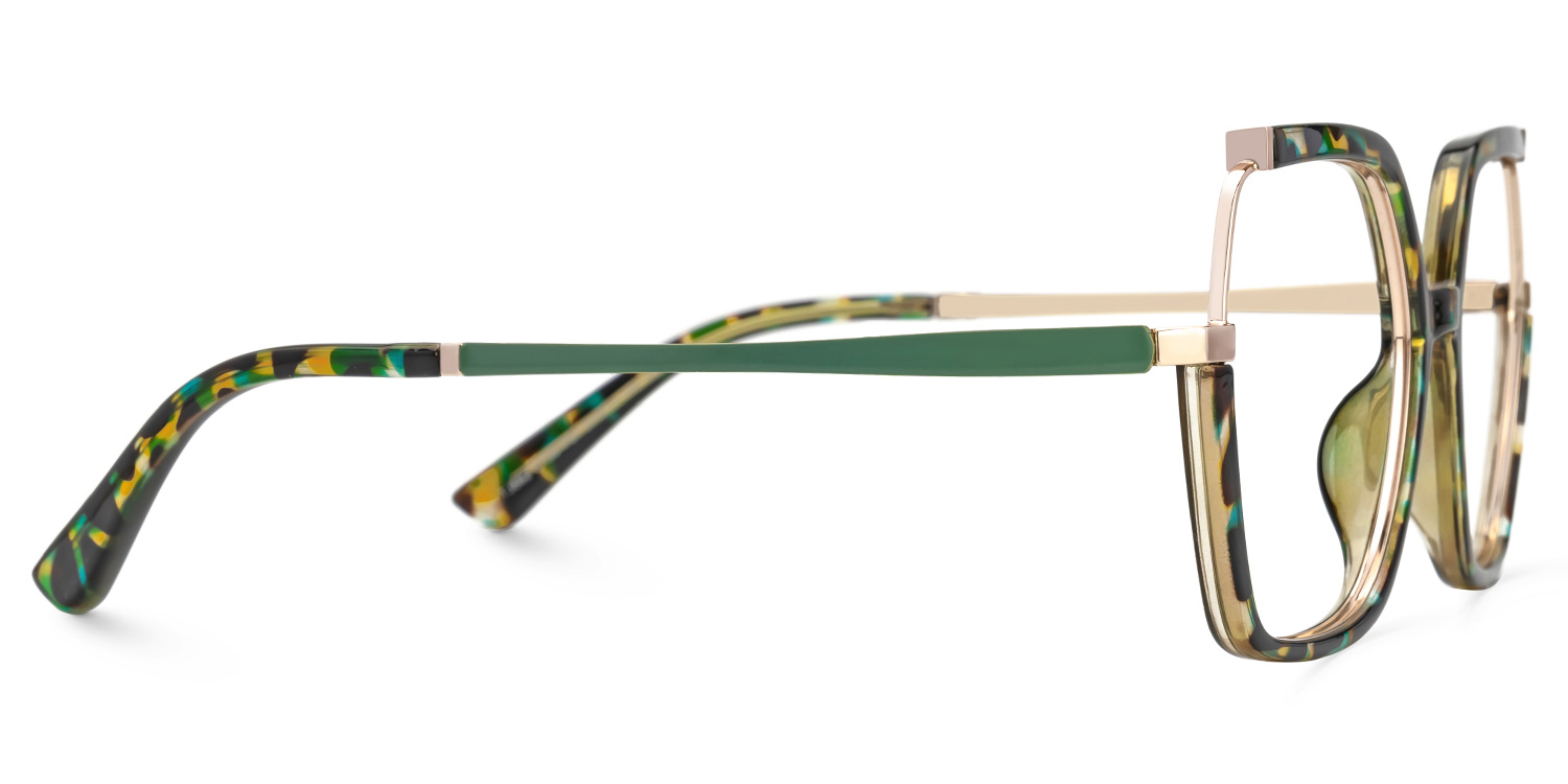 Alexia Mixed-Materials Square Green-Havana Frame Glasses | Zeelool2