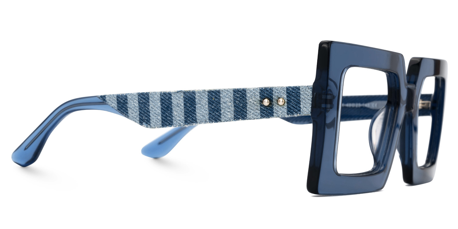 Tiffaney Blue Square Eyewear with Denim Striped Temples3