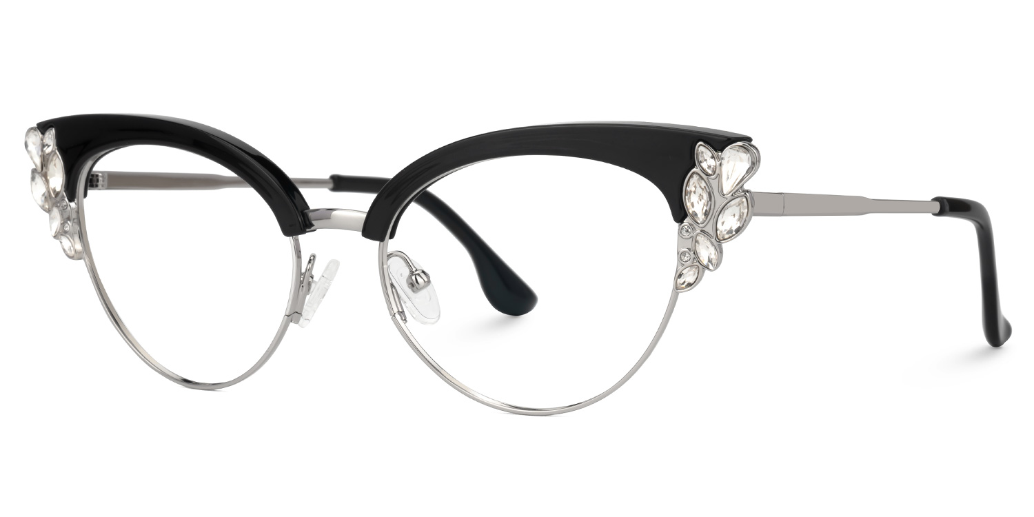 Hearn Cat Eye Black-Silver Glasses | Zeelool Glasses1