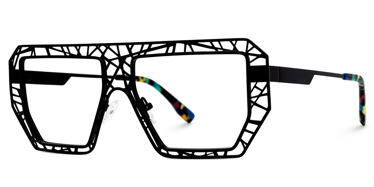 Blake Black Glasses with Geometric Extra Large Frames | Zeelool1
