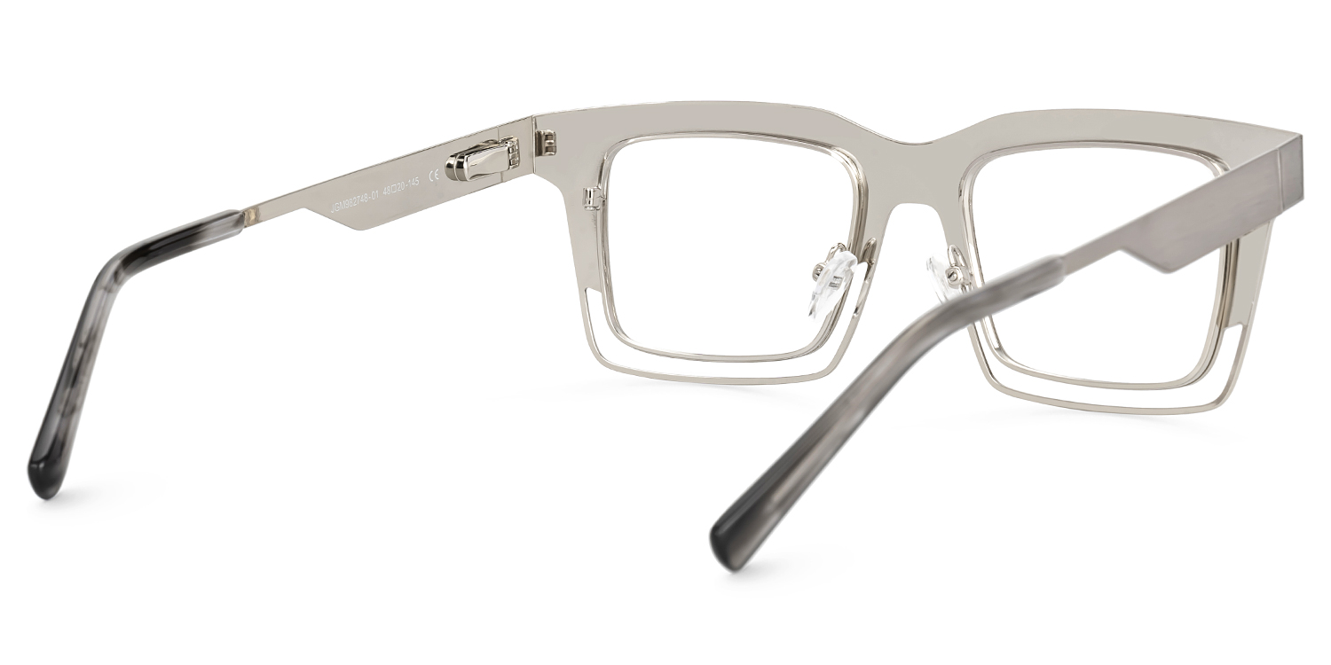 Evan Rectangle Silver Frame Eyeglasses for Males | Zeelool4