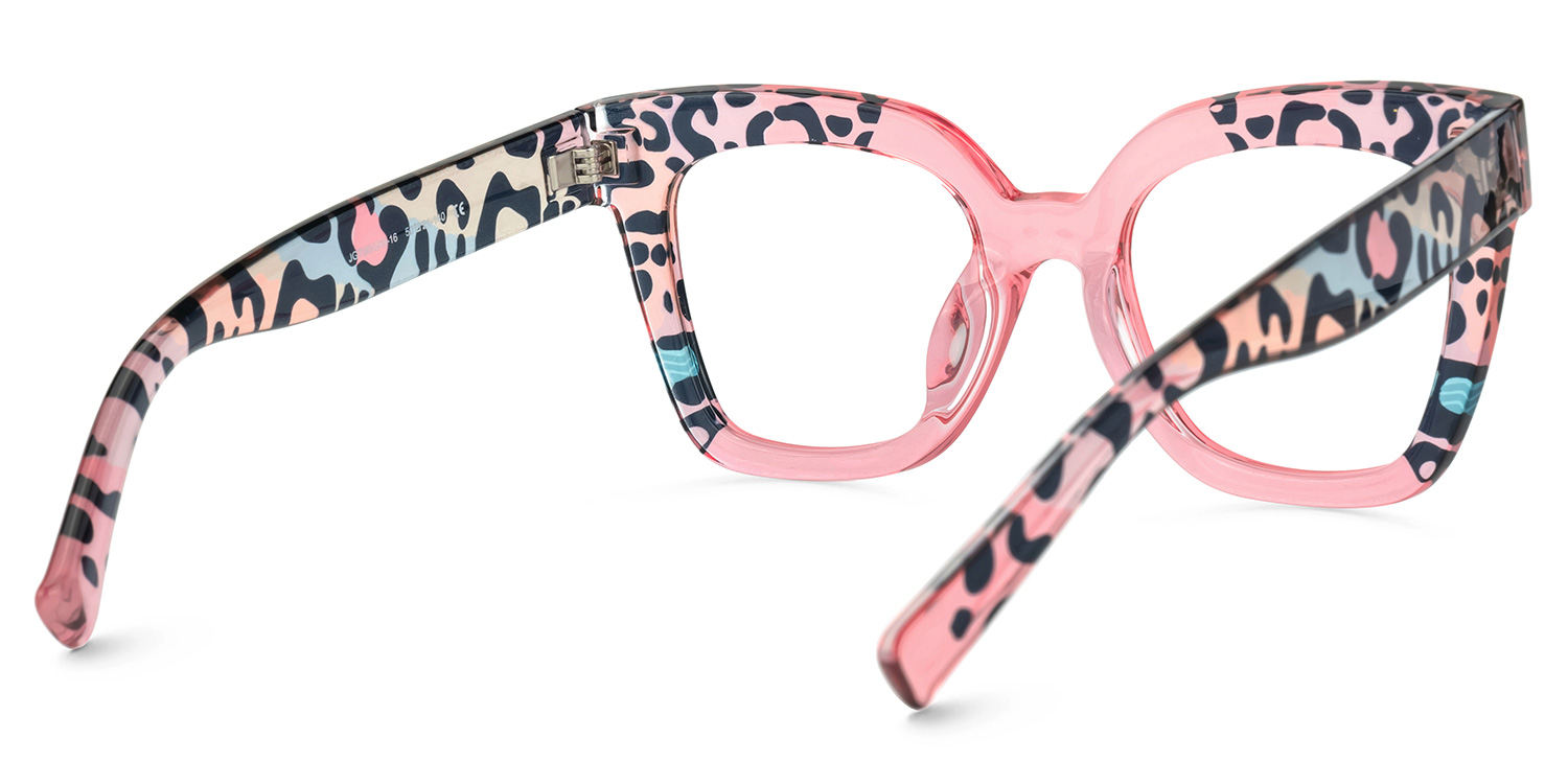 Malcolm -Square Pink Leopard Print Glasses for Women6