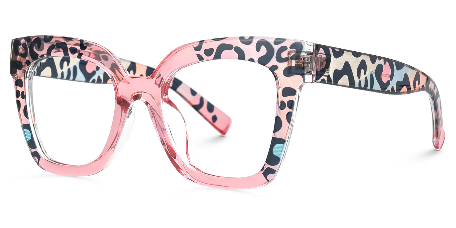 Malcolm -Square Pink Leopard Print Glasses for Women4