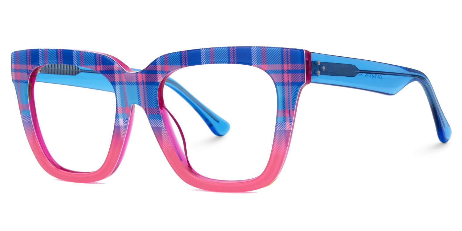 Boston Blue Plaid Sqaure Big Frame Eyeglasses1