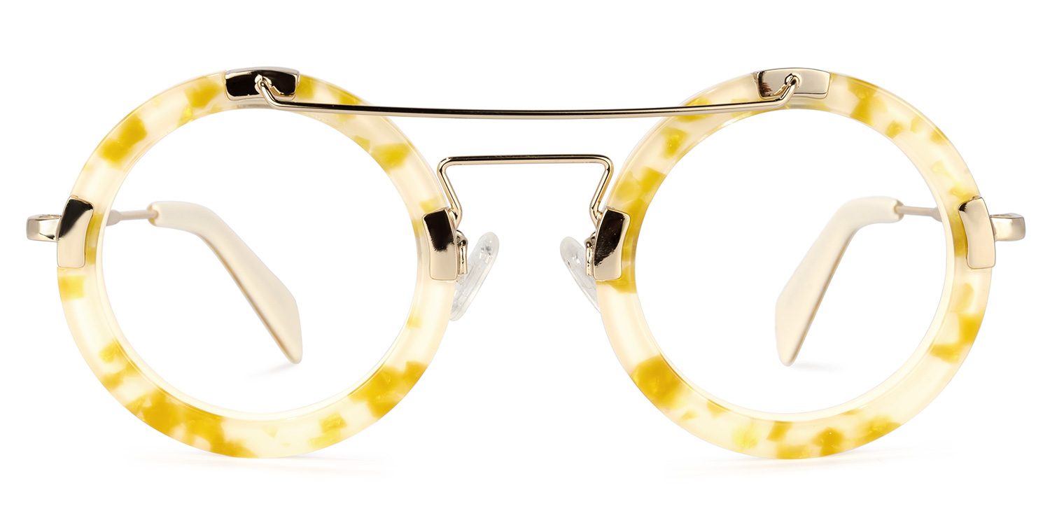 Martis Round Yellow-Floral Glasses0