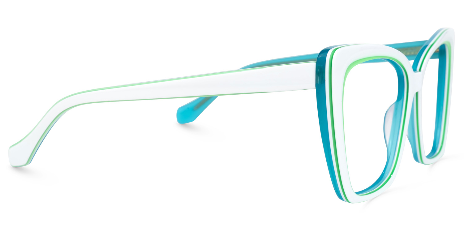 Shanell Butterfly White Eyeglasses and Green Stripes Frame3