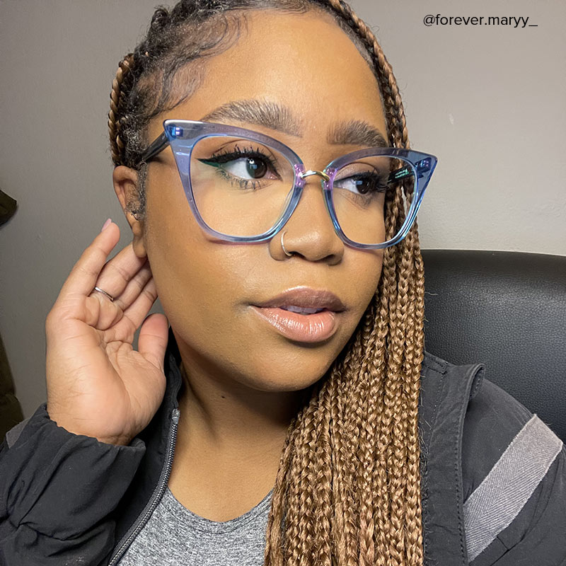 Martha Cat Eye Light-Blue Glasses | Zeelool Glasses12