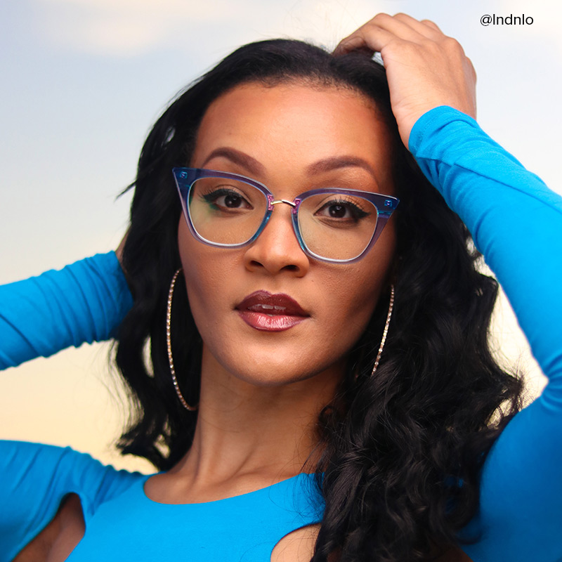 Martha Cat Eye Light-Blue Glasses | Zeelool Glasses10