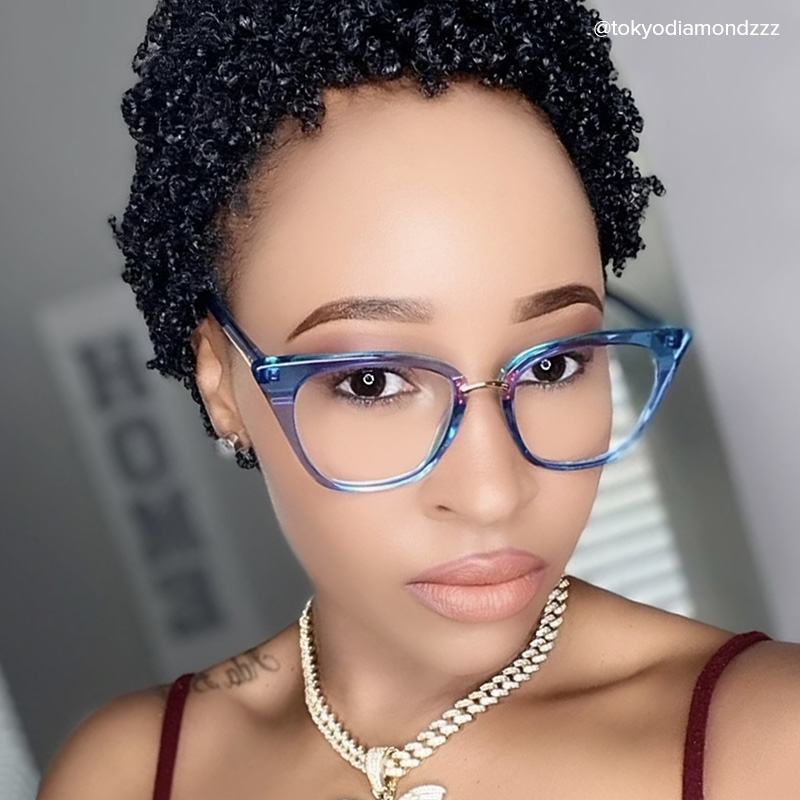 Martha Cat Eye Light-Blue Glasses | Zeelool Glasses7